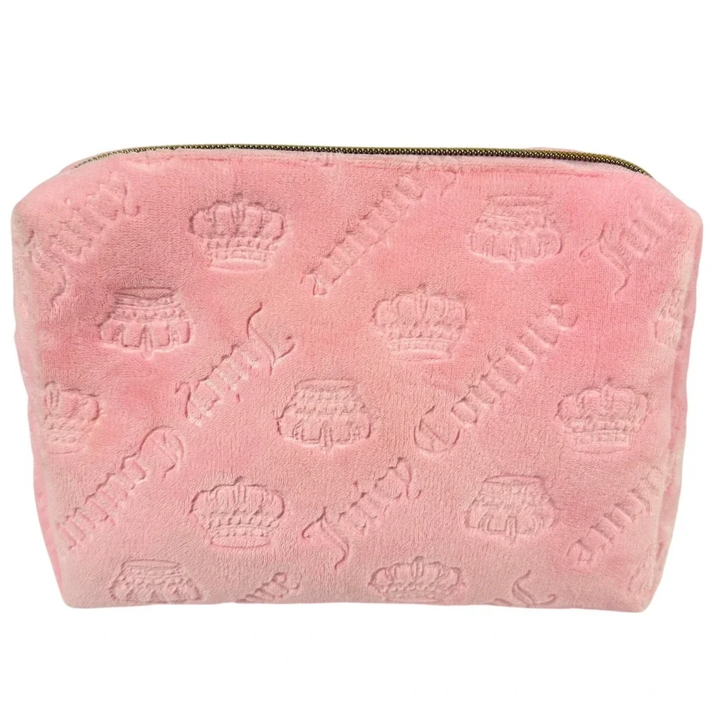 Juicy Couture Pink Velour Makeup Bag Embossed Crown‎ Logo Cosmetic Case Y2K